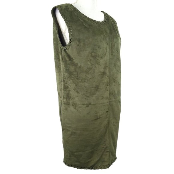 ASTR The Label Green Faux Suede Mini Dress Womens Sz S Sleeveless Slash Pockets - Picture 2 of 12